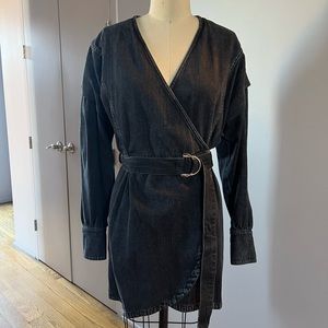 IRO Black Denim Wrap Dress with Belt